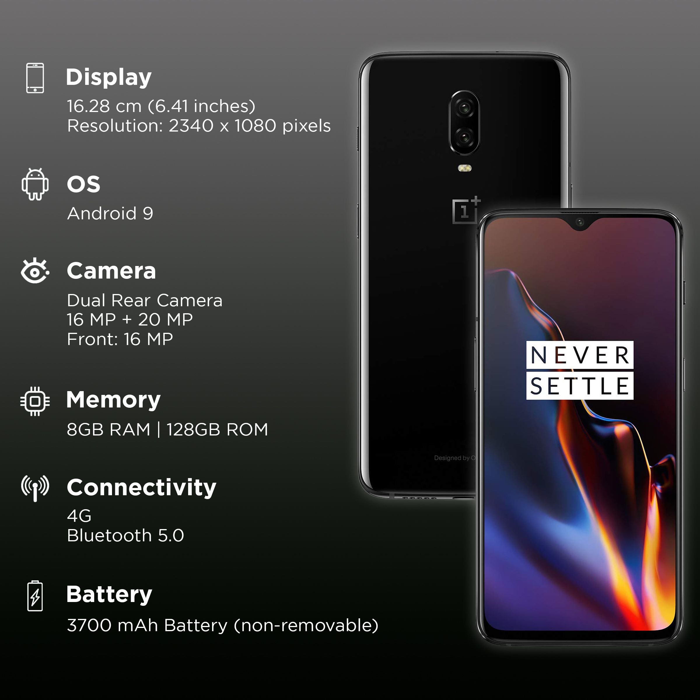 Oneplus 6T 8G+128G Midnight Black スマートフォン本体 ANDROID